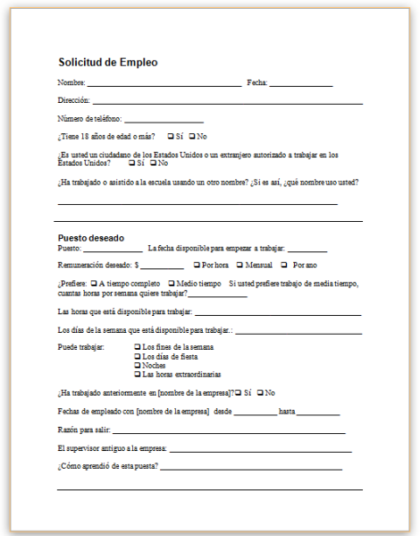 Printable Job Application In Spanish Free Printable Job Form 