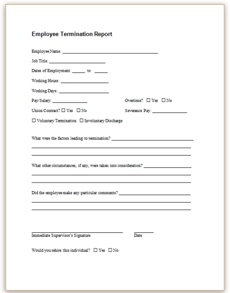Employee Separation Printable Employee Termination Form Pdf Printable